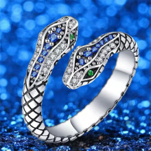 Bague serpent en argent 925 pour homme/femme, taille ajustable, style fantaisie.