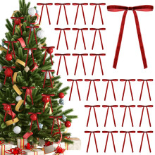 24pcs Red Velvet Christmas Bows for Tree, Wreath, Garland – Vintage Wedding Decor, Compatible with Camel Velvet