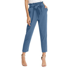 Schmal geschnittene, knöchellange Cargohose für Damen mit Paperbag-Bund und Taschen – Lässige Strandhose (B,S)
