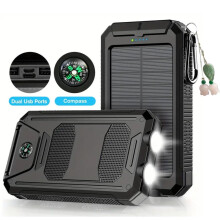 Portable 50000mAh Solar Power Bank with Dual USB, Solar Panel Charger, LED Flashlight for Camping Travel, Charges All Phones & Electronic Devices
