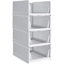 Folding Closet Organizers (4-Pack), Stackable Storage Baskets, Compatible with Wardrobe, Cupboard, Kitchen, Bathroom & Office, 4L