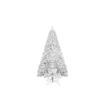 5ft Pure White Artificial Xmas Tree, 498 PVC Tips, 2-Part Hinged, Quick-Assembly, Full Memory Wire – Compatible with Winter Holiday Décor