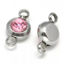 50 pendentifs ronds plats en acier inoxydable 304 avec zircon cubique - Rose perle