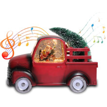 9.4" Lighted Vintage Red Truck Snow Globe, Musical with Glitter, Santa in Truck, Light-Up Holiday Decor – Compatible with Home & Gifts