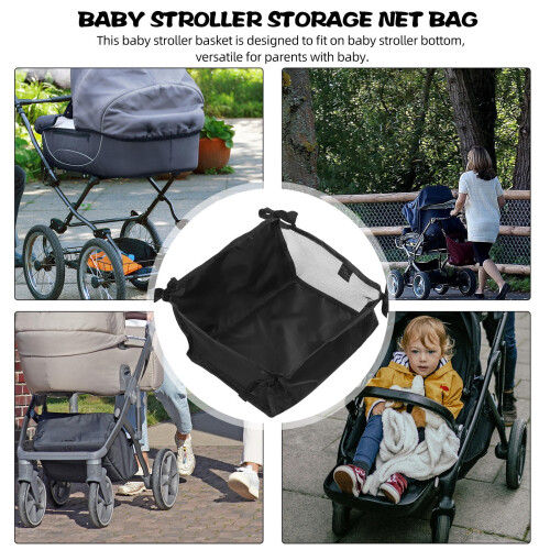 Stroller Bottom Pouch Oxford Cloth Portable Design Black 1Pcs 2
