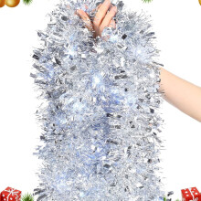 6Pcs Silver Christmas Tinsel Garland, Shiny Metallic Twist Hanging Decor for Tree, Wedding & Party – Compatible with Xmas Decor