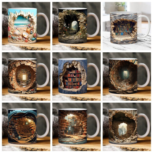 3D Creative Bookshelf Color Layer MugForeign Trade Student Study High-grade Coffee Cup 1