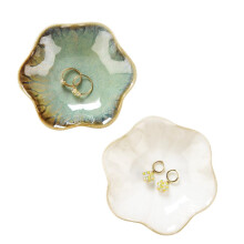 2PCS Lotus Leaf Shape Ring Holder Dish, Small Key Bowl, Ceramic Trinket Tray Jewelry Dish Organizing