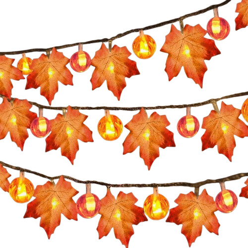 Fall Garland with Pumpkin Lights and Maple Leaves 59 in 1