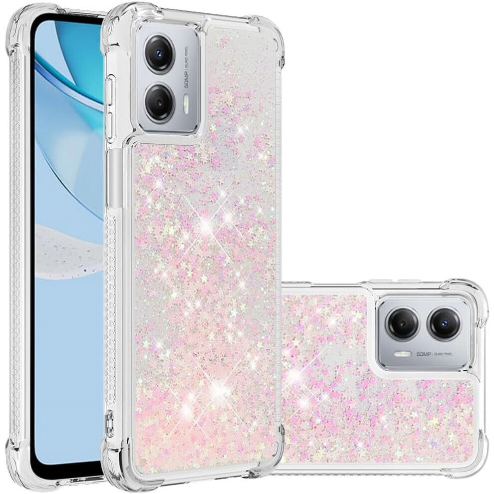 Glitter Liquid Quicksand Clear Tpu Case For Motorola Moto G 5G 2023 Â Shockproof, Stylish, Pink 9405492441071