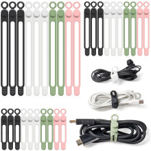 30 bridas de silicona reutilizables, organizadores elásticos para cables, ideales para electrónica y viajes. Compatibles con todo tipo de cables.