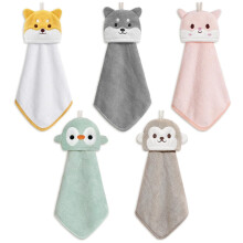 Lot de 5 serviettes mignonnes avec boucle de suspension, torchons de cuisine à motifs de dessins animés, serviettes de bain douces et