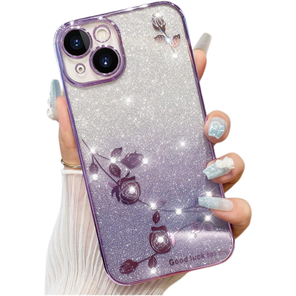 Gradient Glitter Rose Flower Phone Case Compatible With Samsung Galaxy S21 – Soft Silicone, Shiny, Precise Cutouts, Lens Protection Purple 9405492441804
