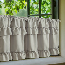 Ruffled Short Curtain for Kitchen Cabinet & Window, Cafe Half Curtain, Soft Fabric, Privacy & Sun Protection, Easy Care