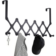 Perchero de gancho resistente para colgar sobre la puerta – No requiere taladro, para toallas, batas, bolsos y abrigos (negro) – Compatible con