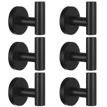 Crochets porte-serviettes pour salle de bain, lot de 6, fixation murale, crochet mural noir mat, crochet porte-serviettes robuste en acier inoxydable.