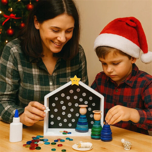 Κιτ σκηνής γέννησης με κουμπιά DIY, σετ χειροτεχνίας για το σπίτι, χειροποίητη