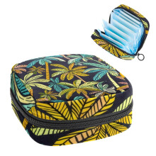 Sanitary Napkin Storage Bag for Girls & Women – Portable First Period Pads/Tampons Holder, Travel Makeup Bag, Large Capacity, Tropical Palm Design