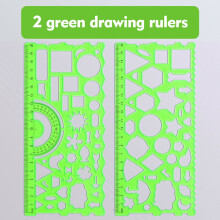 7-in-1 Geometric Drawing Ruler - Multifunctional Math Tool Set with Protractor (7.59 Inch) for Geometry, Art & STEM Projects (5 Colors)