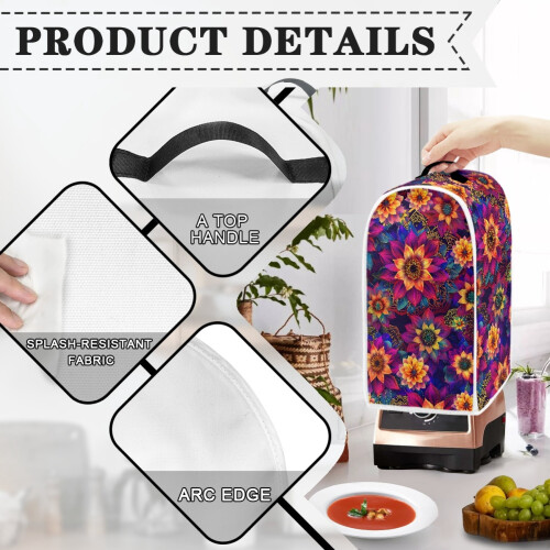 Colorful Floral Pattern Kitchen Blender Dust Cover with Handle Stylish Polyester 2