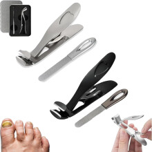 Clipdoc Max Toenail Clipper – Wide Jaw, Anti-Splash, for Thick Nails (Black+Silver)