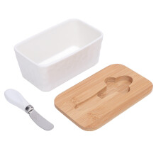 600ml Ceramic Butter Keeper with Double‑Sealed Lid, Built‑in Cutter, Dishwasher Safe, White Kitchen Countertop Butter Dish