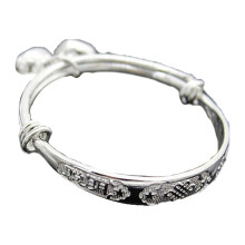 Toddler Baby Silver Plated Adjustable Embossing Bell Charm Bangle Jewelry Gift-1#
