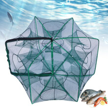Foldable Fishing Trap with 12 Holes – Auto-Fold, Strengthened Net for Minnows, Crawfish & Bait Fish; Compatible with 2024 Upgraded Models