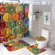 4-Pc Fruit Slice Bathroom Rug Set with Shower Curtain, Toilet Cover & U-Shaped Mat – Compatible with Standard Baths