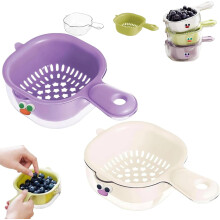 Égouttoir de cuisine à double compartiment avec couvercle étanche et maille étoilée, lave-fruits/légumes et bol de rangement en polypropylène