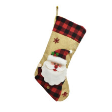 AuroraX Plaid Burlap Christmas Stockings, 3D Santa/Snowman/Reindeer, 18" Embroidered Plush Hanging Stocking & Candy Bag – Compatible with Standard