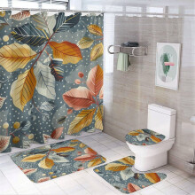 4-Piece Colorful Abstract Leaf Shower Curtain Set (72"x72") + Rugs, Farmhouse Bathroom Decor