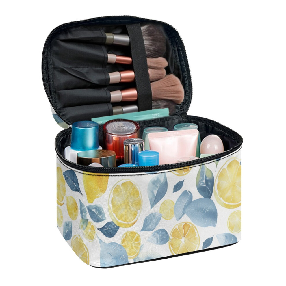 Leaves Lemons Makeup Bag with Brush Slots Polyester Foldable