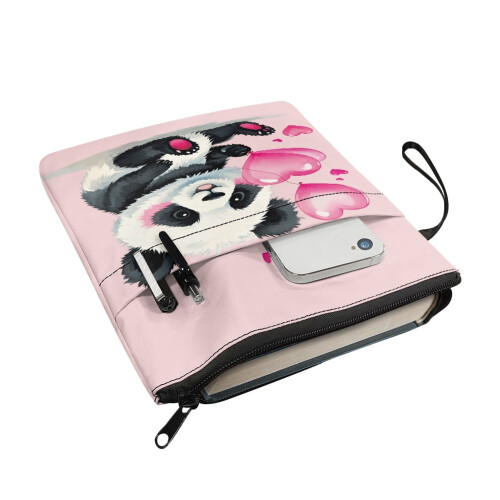Panda Pattern Book Protector with Handle Waterproof Polyester Fabric Protector Wrap Bag for Reader Journals Planners Books 11.42 x 8.66 Inch 1