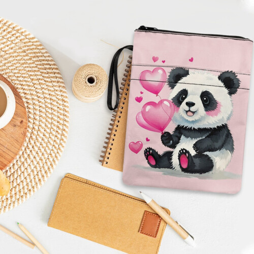 Panda Pattern Book Protector with Handle Waterproof Polyester Fabric Protector Wrap Bag for Reader Journals Planners Books 11.42 x 8.66 Inch 2