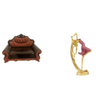 Miniature Sofa Couch Chair Model and Ballet Dancing Girl Statue Ballerina Dancer Sculpture Resin Art Figurine for Micro Landscape Room Decor Gift