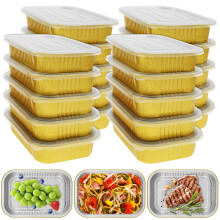 20Pcs Food-Grade Aluminum Foil Pans with Lids, Rectangular Gold Baking Trays, Microwave & Oven Compatible