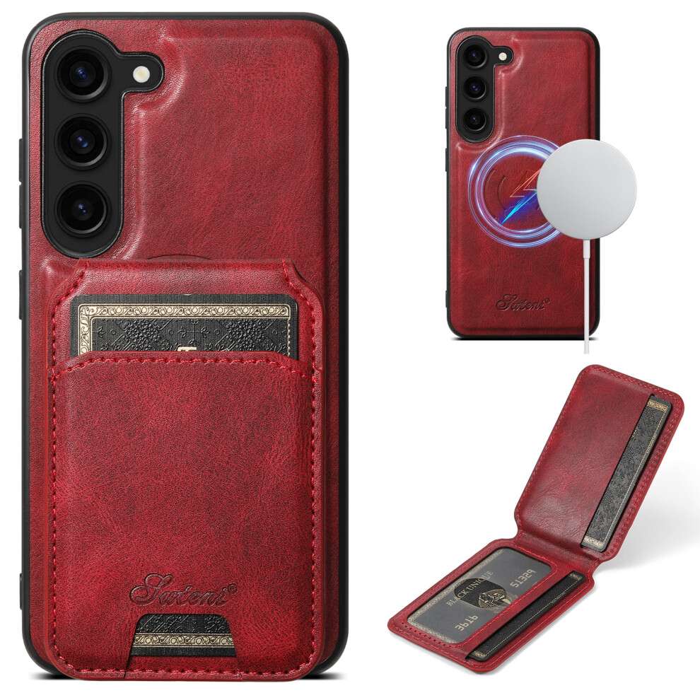 Magnetic Slim Case For Samsung Galaxy S23 Plus (6.6") Â Detachable Card Wallet, Flip Stand, Magsafe-Compatible, Red 9044386838414