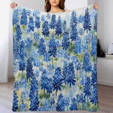 Lightweight Flannel Bluebonnets Field Throw Blanket (50"x60") – Nature-Inspired Living Room & Bedding Gift, Compatible with NZ Environment