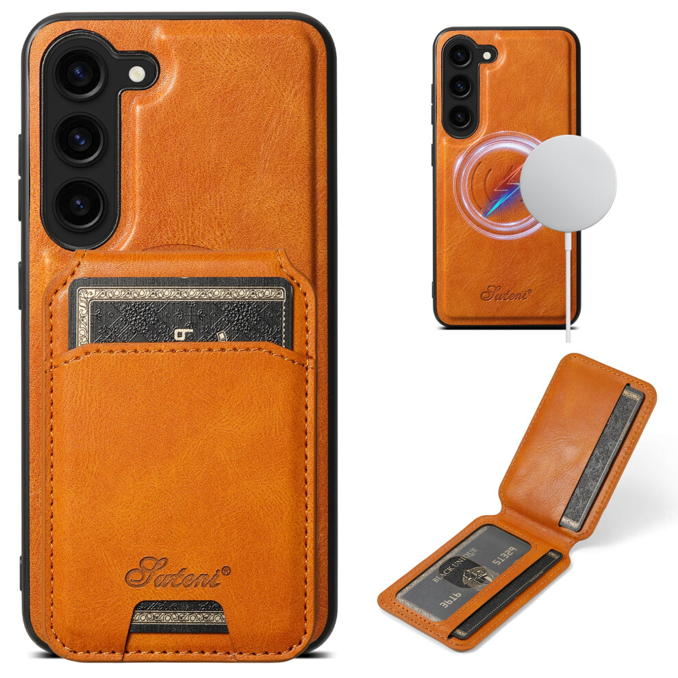 Magnetic Slim Case For Samsung Galaxy S23 Plus (6.6") Â Detachable Card Wallet, Flip Stand, Magsafe-Compatible, Khaki 9044386838797