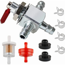 Fuel Shut Valve 2-Way 1/4" Barbs Steel Fuel Petcock 482212 E633347 Replacement for Zero Turn Lawn Mower ZTR Garden Tractor