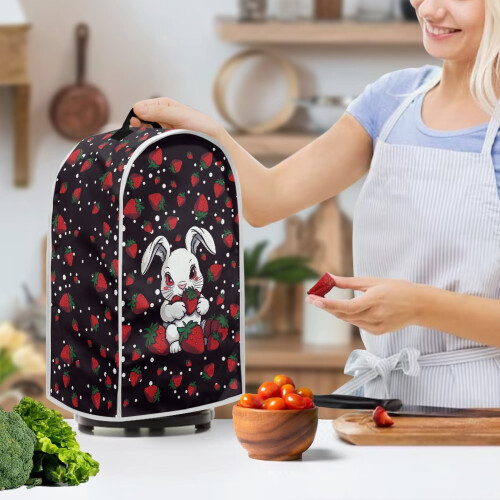 Rabbit and Strawberry Pattern Mixer Cover for Kitchen Counter Easy to Install Waterproof 2