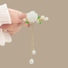 Pearl Tassel Hair Clip Rose Butterfly Hanfu Wedding