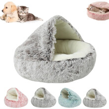 Cozy Cocoon Dog Bed | Hooded Cave Pet Bed with Fluffy Plush Cover, Washable Burrow Nest & Non-Slip Bottom for Small Medium Dogs & Cats
