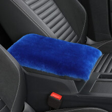 Sheepskin Armrest Cover for Most Cars – Fluffy Wool Console Pad, 7x13 Inch, Shearling Blue, Compatible with Auto Center Armrest