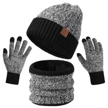 Women&Men Winter Warm Cute Wool Hat Scarf Gloves Slouchy Three Pieces Winter Snow Knit Cap Screen Mittens Scarves Sets