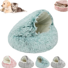 Cozy Cocoon Dog Bed | Hooded Cave Pet Bed with Fluffy Plush Cover, Washable Burrow Nest & Non-Slip Bottom for Small Medium Dogs & Cats