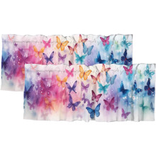 Colorful Watercolor Butterfly Kitchen Valance Curtain, 54x18 in, 2 Panel, Rod Pocket – Compatible with Standard Rods