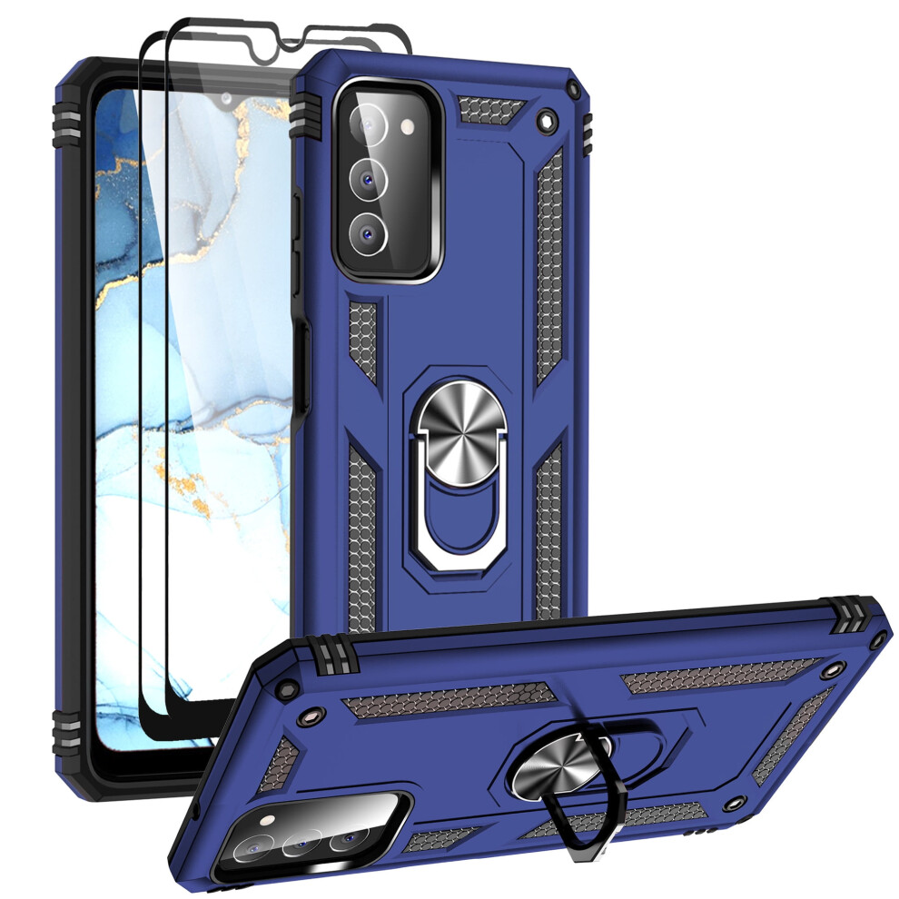 Compatible With Samsung Galaxy A03s Case With Screen Protector, Military-Grade Shockproof Cover With 360 Rotating Kickstand - Blue 974856497218