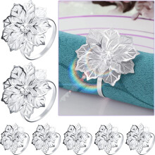 Alloy Rhinestone Napkin Rings Set, Hollow Christmas Flower Design, 8pcs Silver – Compatible with Xmas/Wedding/Banquet Decor